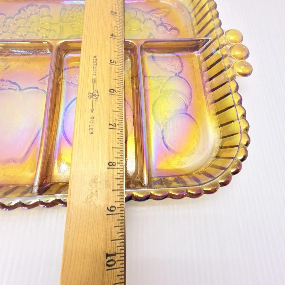 Vintage Indiana Glass Amber Divided Relish Tray Charcuterie Serving Dish MCM